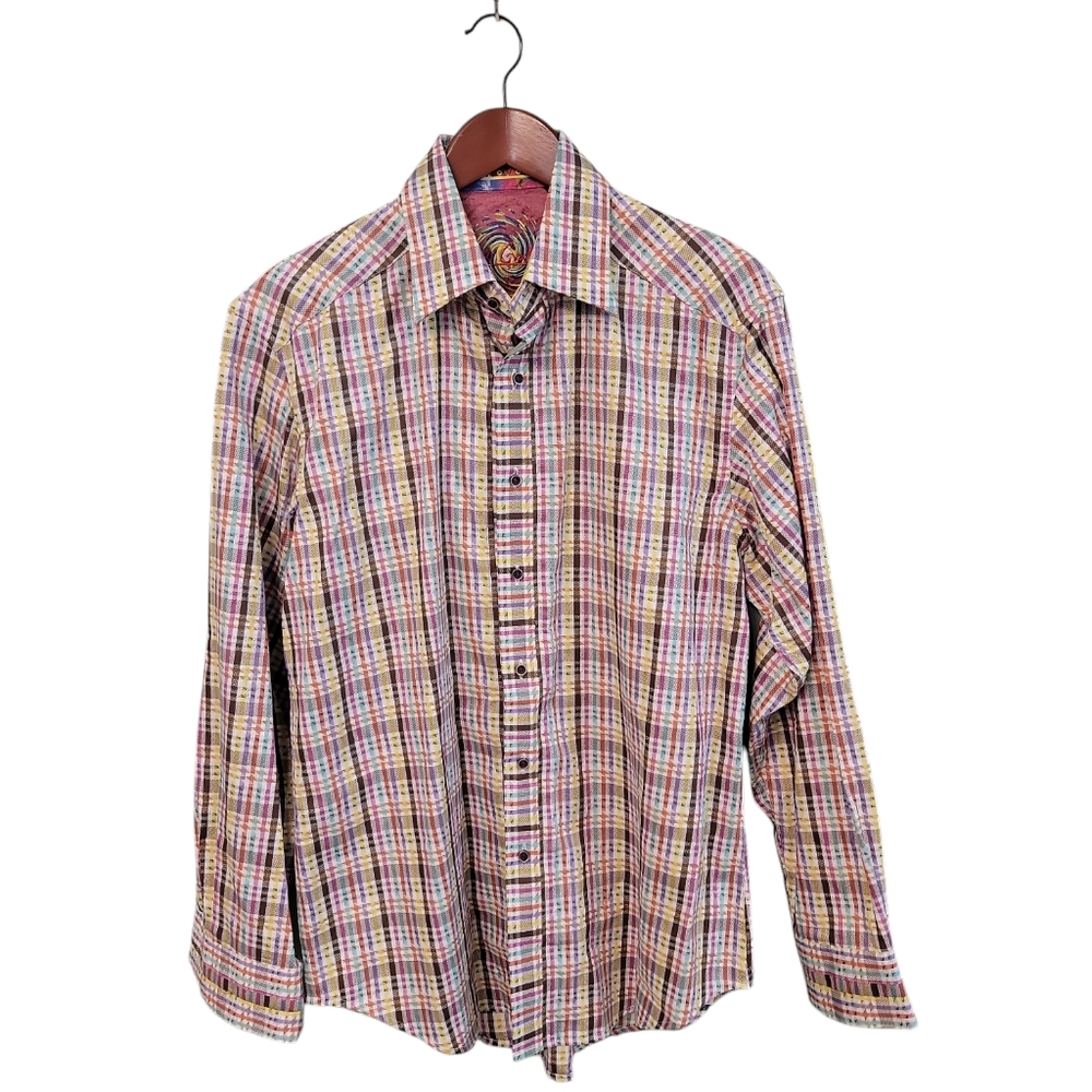 Robert Graham Pop Of Color Stripe‎ Artsy Mens Button Front Shirt Size Medium